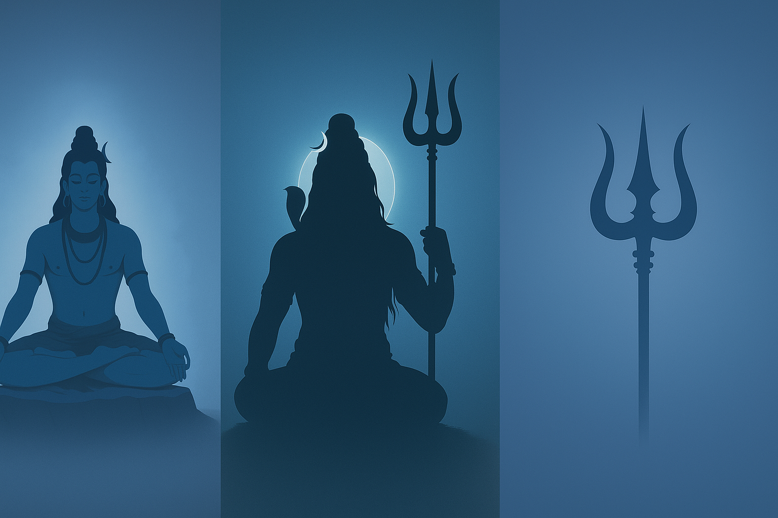 Welcome to LordShivaImages.com 3 Meditative Lord Shiva calm pose—blue gradient background